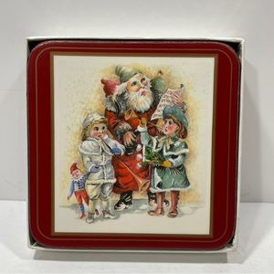 Pimpernel Cork Backed Coasters Father Christmas Set of 6 Victorian Santa In Box